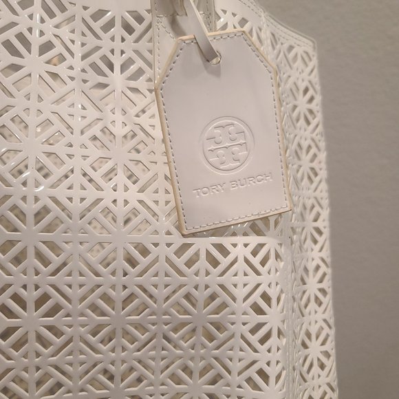 Tory Burch White Large Tote Bag Laser Cut New without Tag - Picture 14 of 14